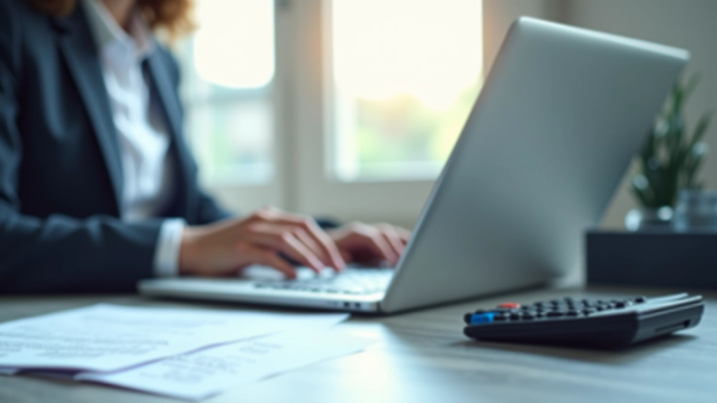 Modern accountant workspace with financial documents and tax calculation tools
