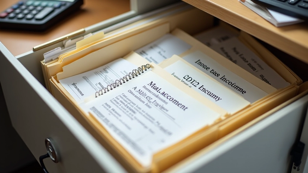 Organized filing system with receipts, invoices and business expense documents sorted by month and category