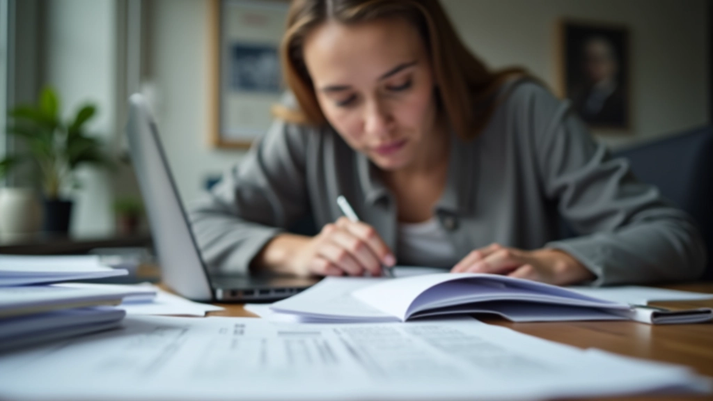 Accountant reviewing organized financial records and tax documentation with focused attention